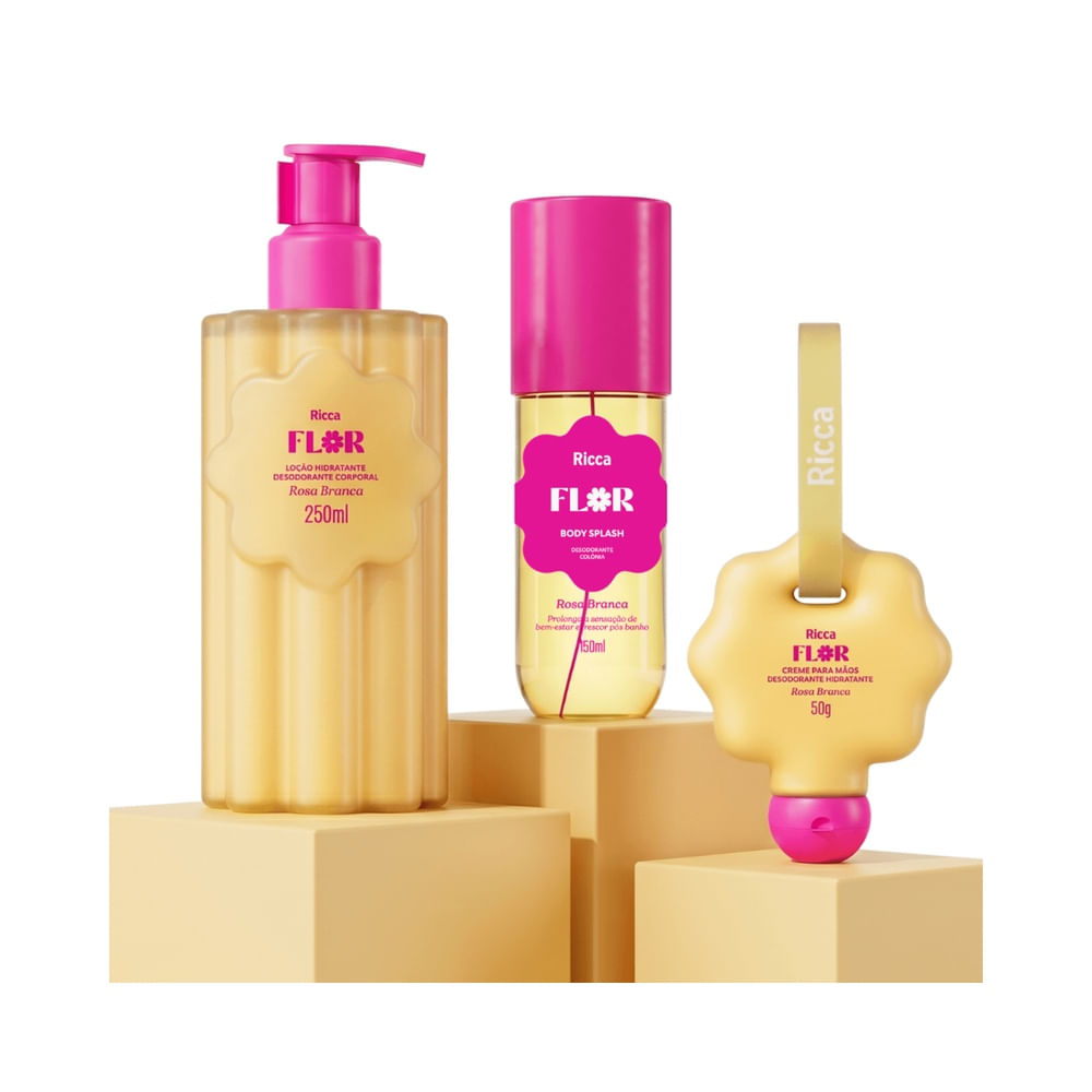 Frasco de Body Splash Ricca Flor Rosa Branca 150ml em destaque sobre fundo branco